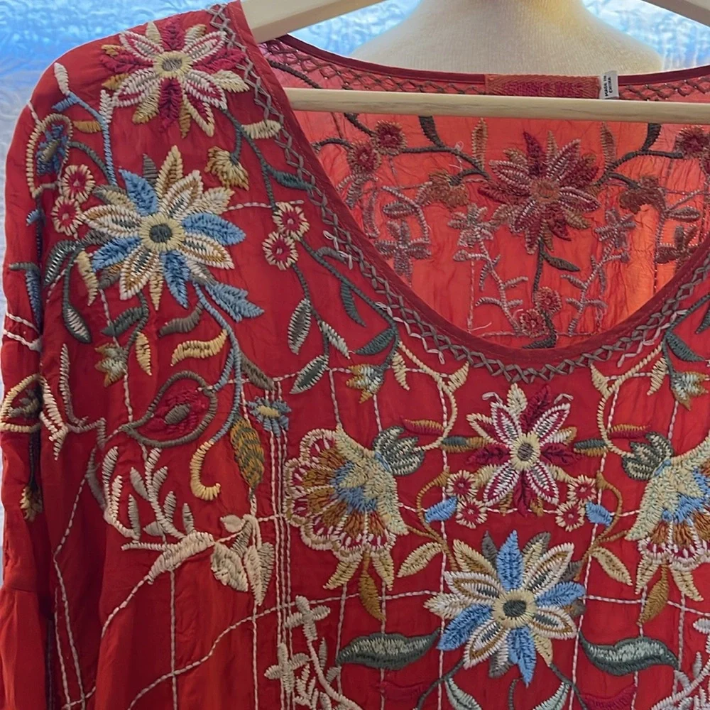 Johnny Was Embroidered Red Women's Top - Picture 4 of 11